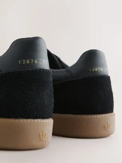 Black Smart Casual Lace-Up Trainers with Suede Trim