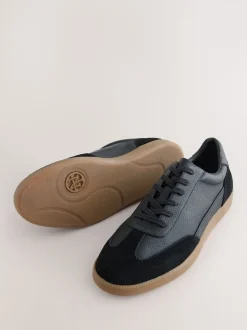 Black Smart Casual Lace-Up Trainers with Suede Trim