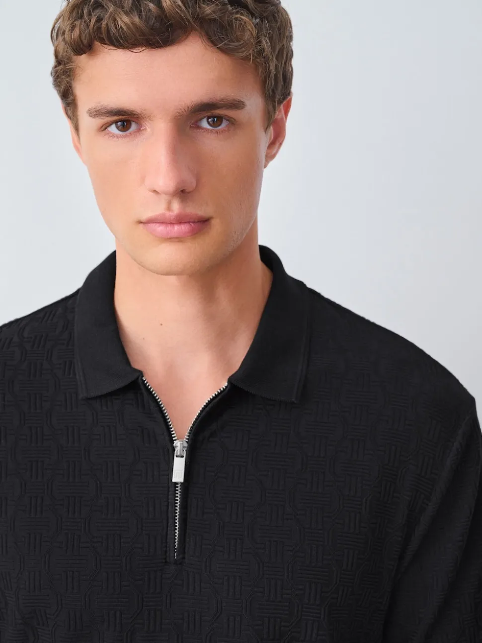 Black Smart Quarter Zip Polo Shirt