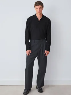 Black Smart Quarter Zip Polo Shirt