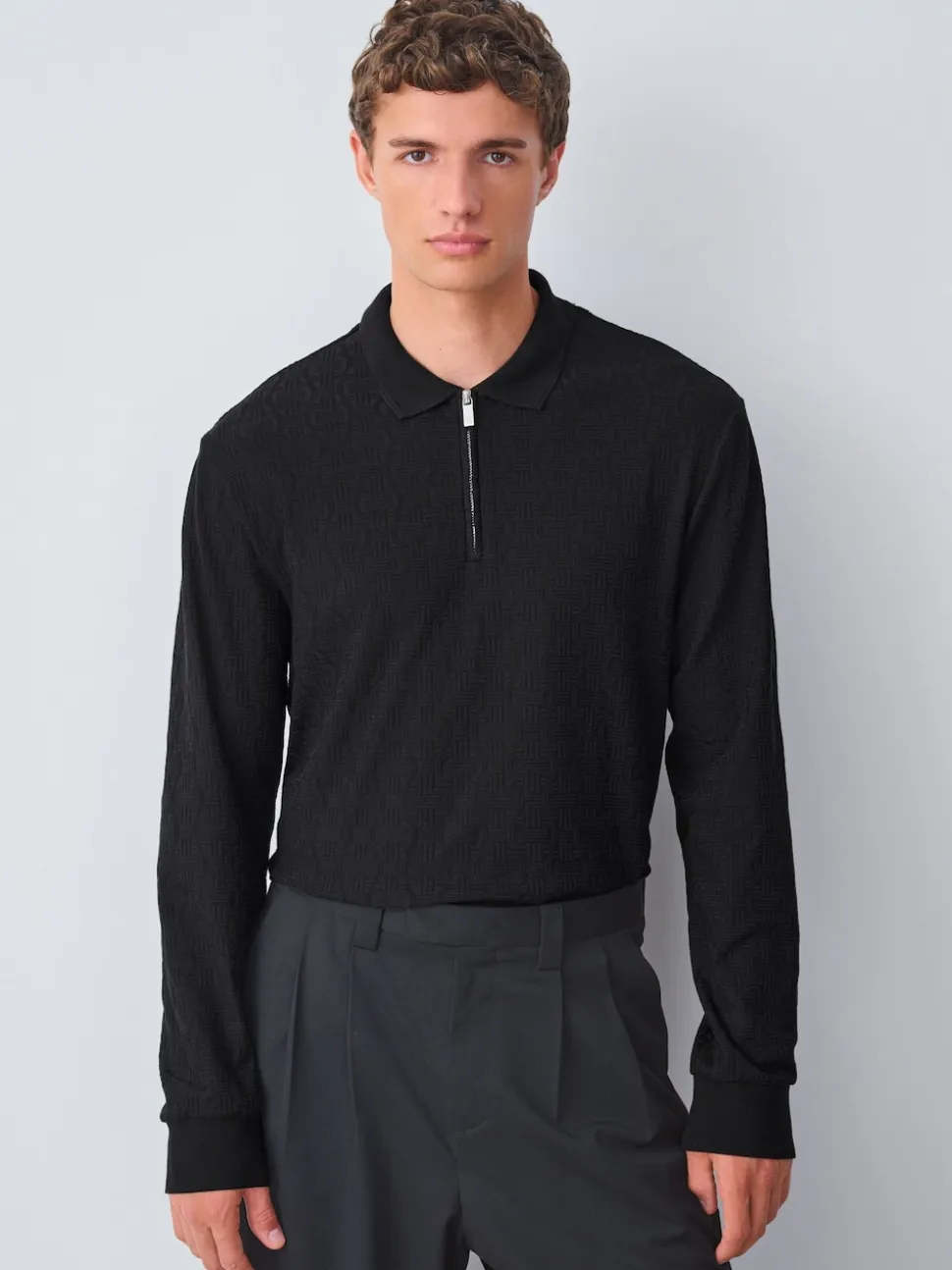 Black Smart Quarter Zip Polo Shirt
