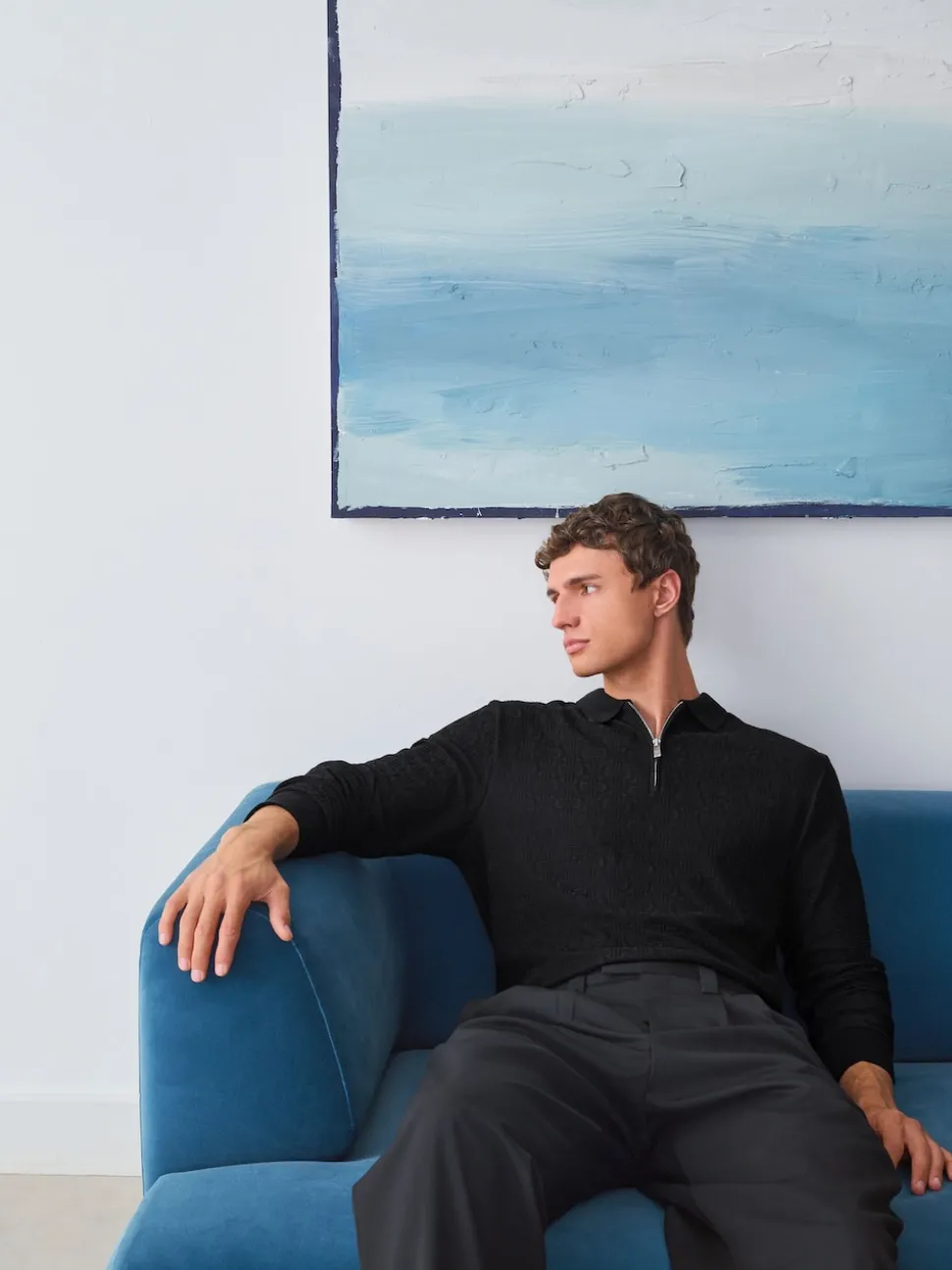 Black Smart Quarter Zip Polo Shirt