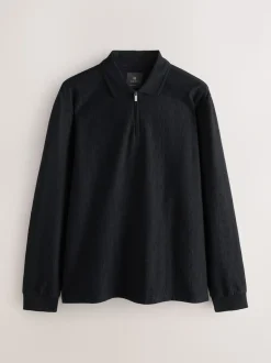 Black Smart Quarter Zip Polo Shirt