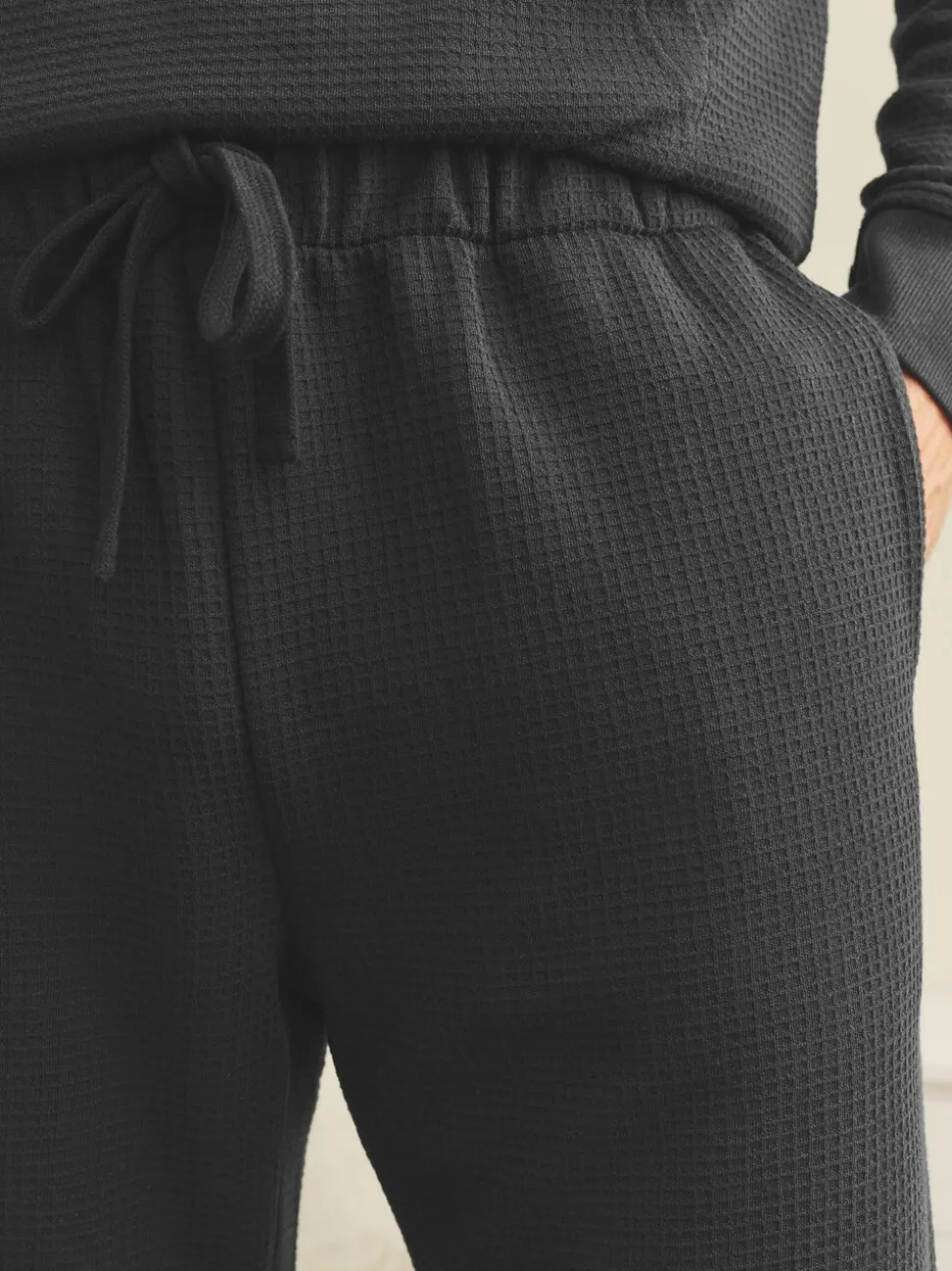 Black Soft Waffle Pyjamas Hoodie Set