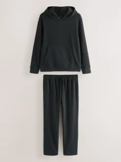 Black Soft Waffle Pyjamas Hoodie Set