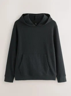 Black Soft Waffle Pyjamas Hoodie Set