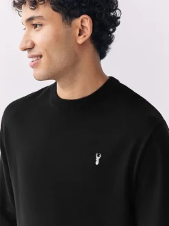 Black Stag Logo Regular Fit Cotton Rich Crew Neck Jumper