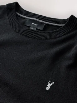 Black Stag Logo Regular Fit Cotton Rich Crew Neck Jumper