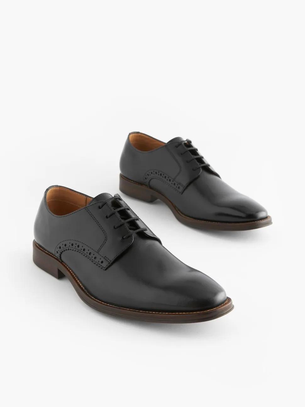 Black Standard Fit Leather Contrast Sole Derby Shoes