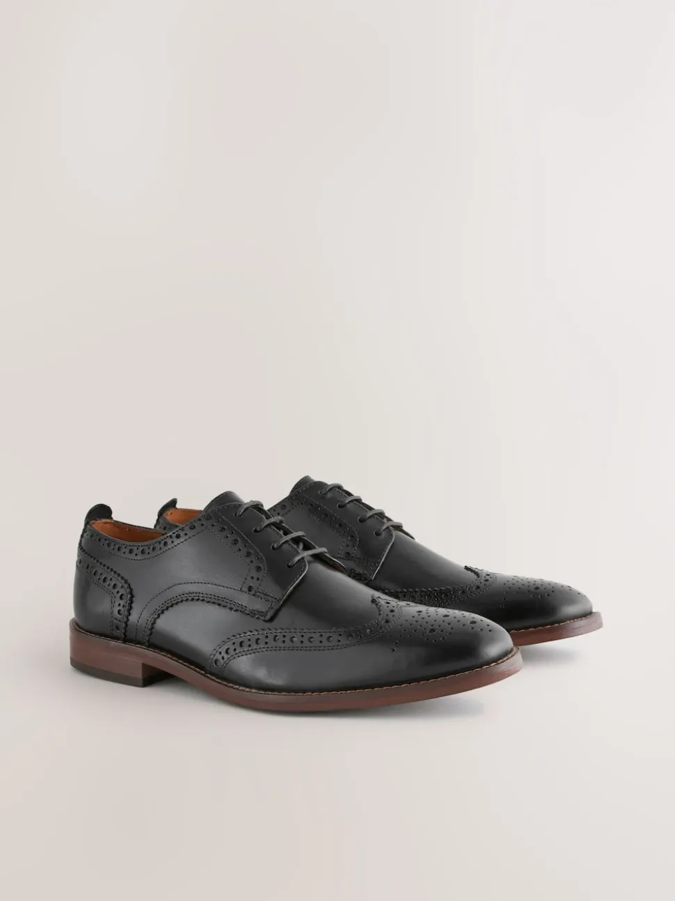 Black Standard Fit Leather Contrast Sole Brogue Shoes