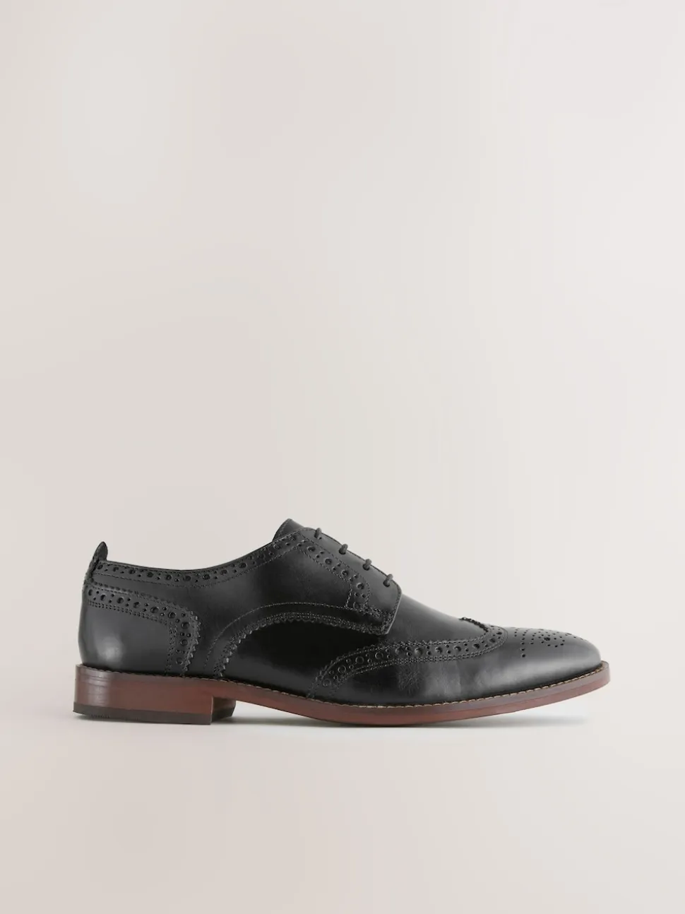 Black Standard Fit Leather Contrast Sole Brogue Shoes