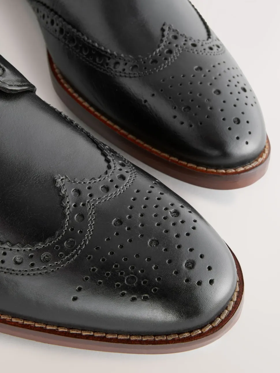Black Standard Fit Leather Contrast Sole Brogue Shoes