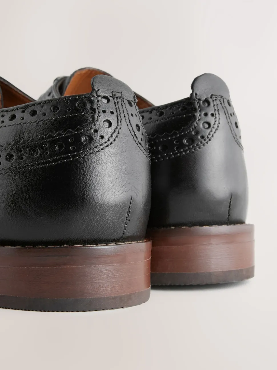 Black Standard Fit Leather Contrast Sole Brogue Shoes