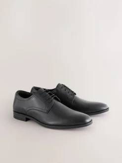 Black Standard Fit Leather Plain Derby Shoes