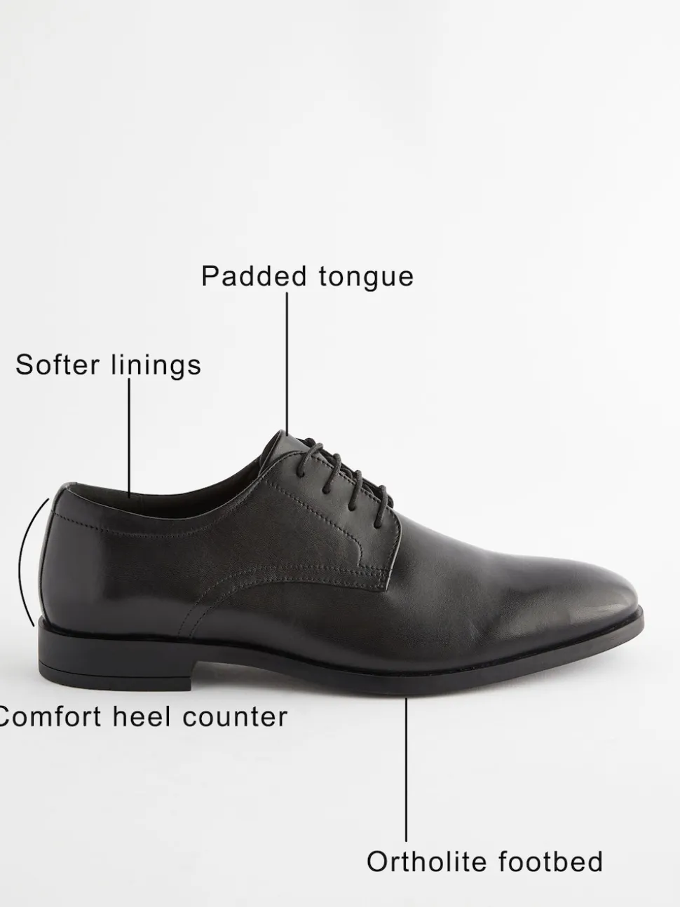 Black Standard Fit Leather Plain Derby Shoes