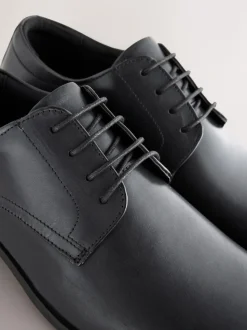Black Standard Fit Leather Plain Derby Shoes