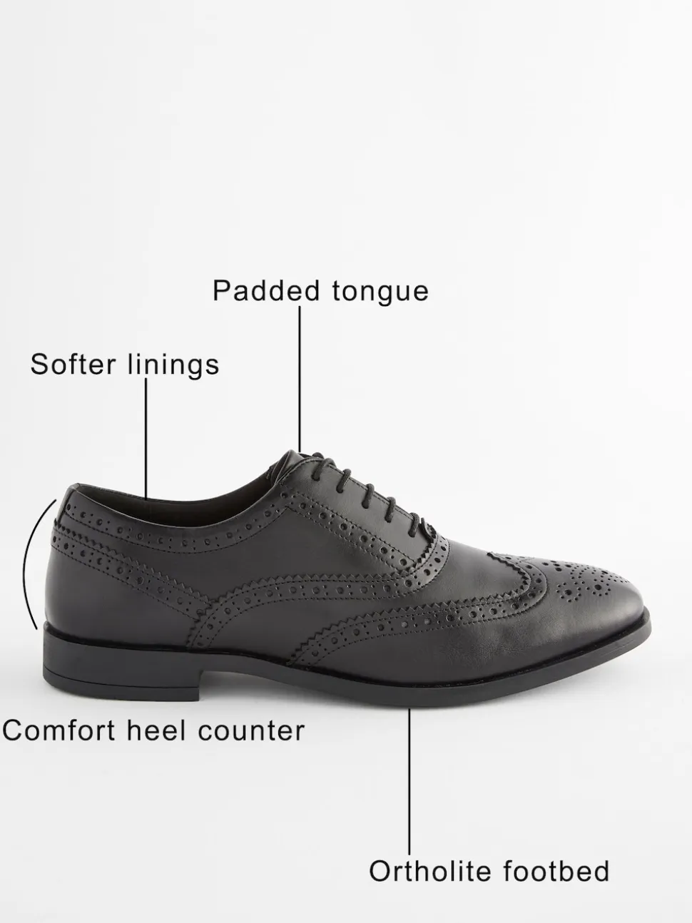 Black Standard Fit Leather Oxford Brogue Shoes