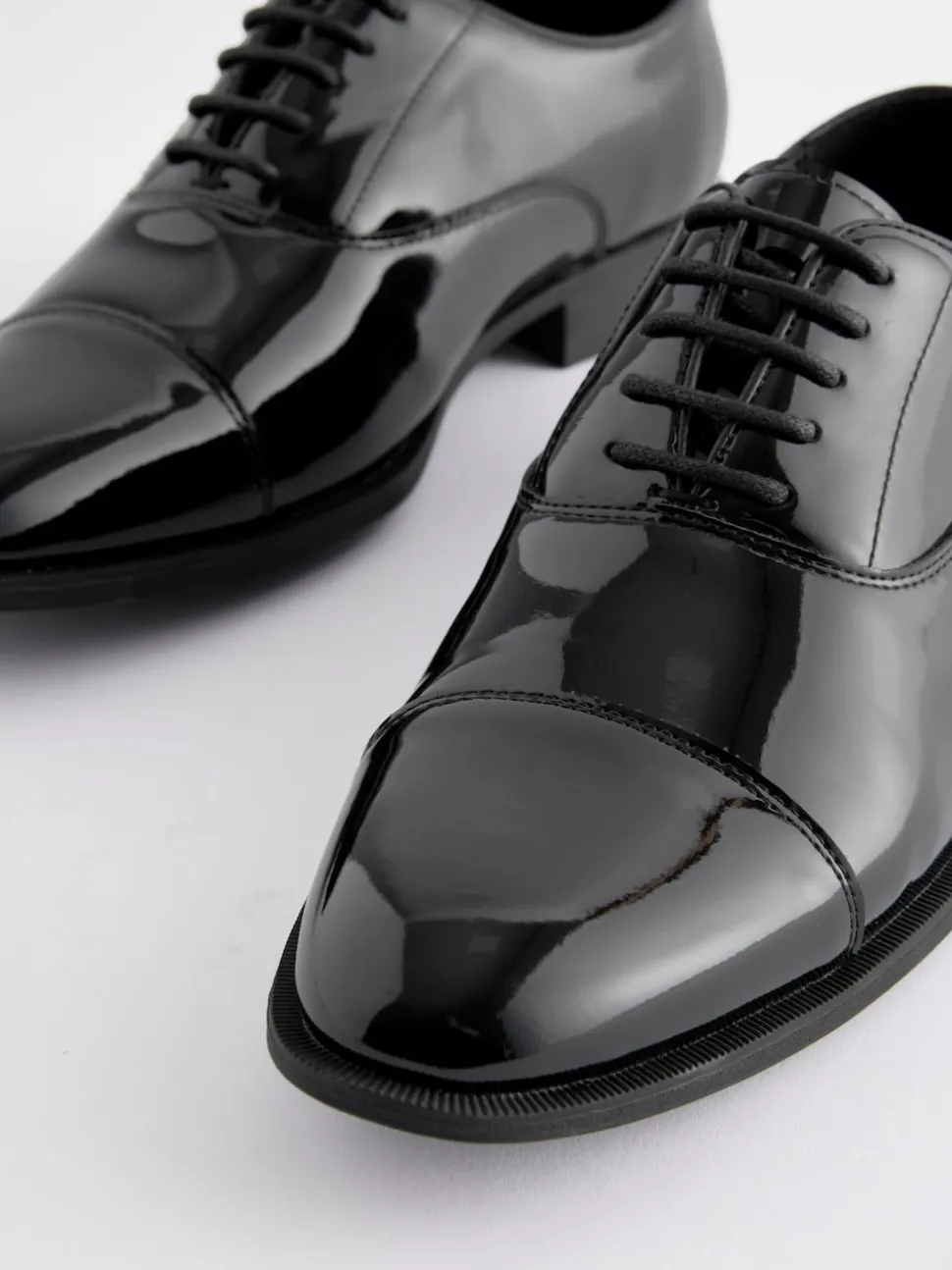 Black Standard Fit Patent Oxford Toe Cap Shoes