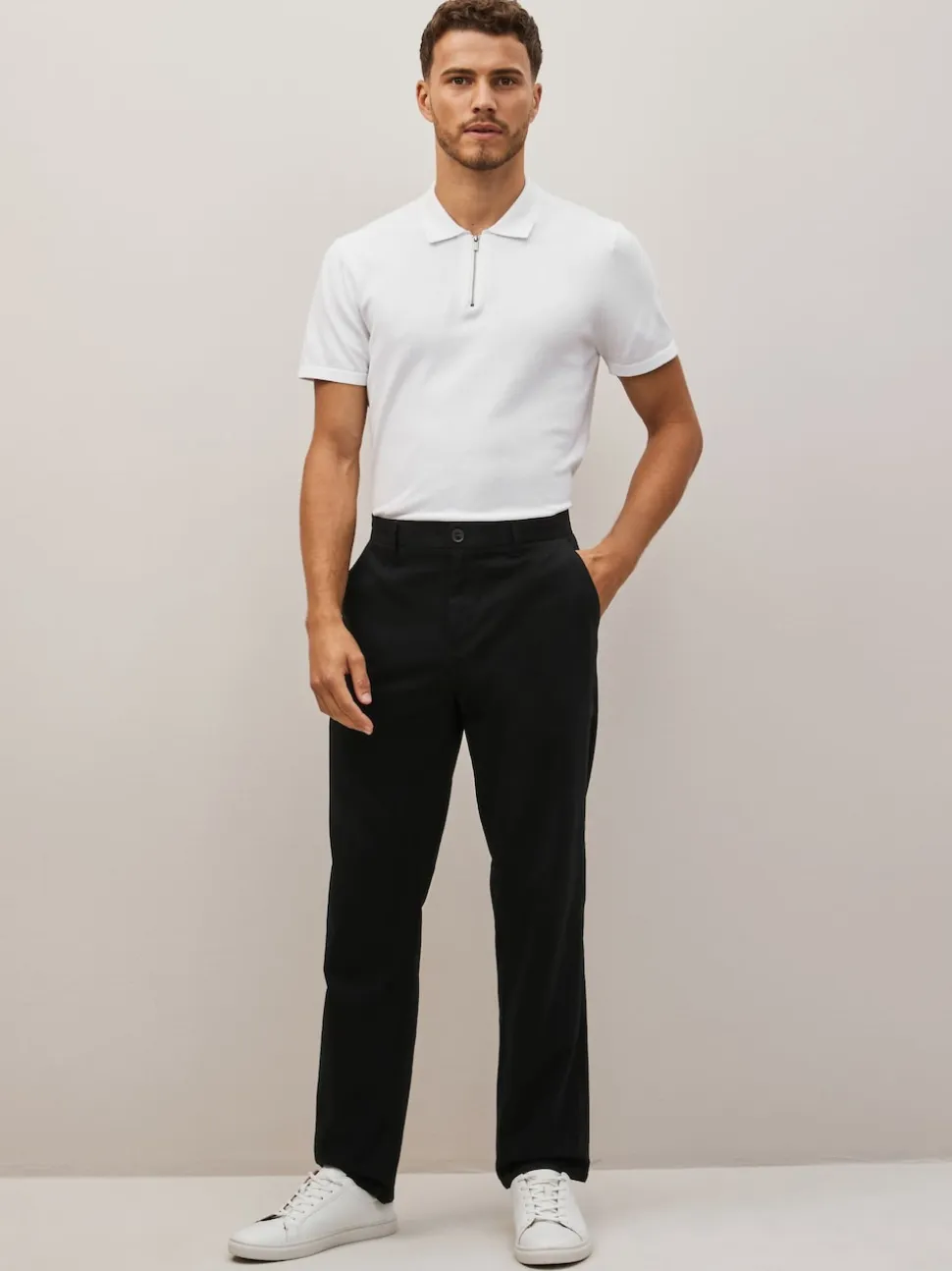 Black Straight Fit 100% Cotton Chino Trousers