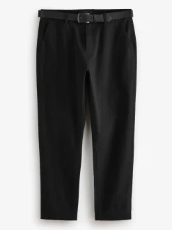 Black Straight Fit Belted Soft Touch Chino Trousers