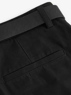 Black Straight Fit Belted Soft Touch Chino Trousers