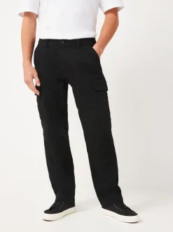 Black Straight Fit Cotton Stretch Cargo Trousers