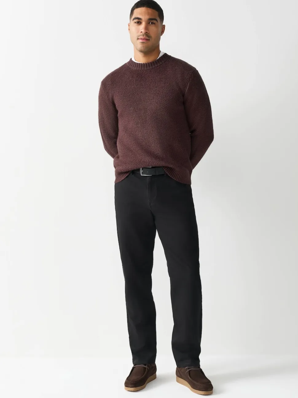 Black Straight Fit Motionflex Chinos Trousers With Belt