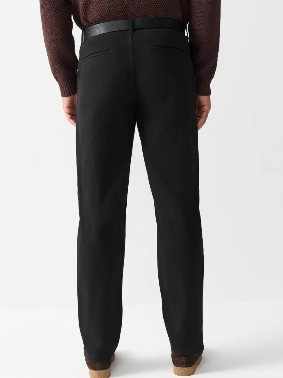 Black Straight Fit Motionflex Chinos Trousers With Belt