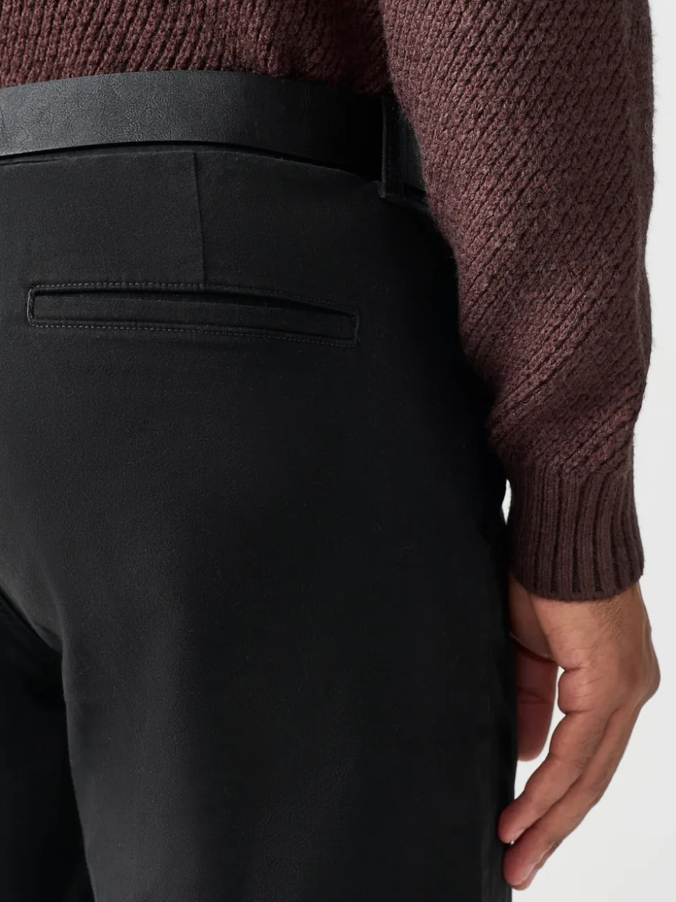Black Straight Fit Motionflex Chinos Trousers With Belt