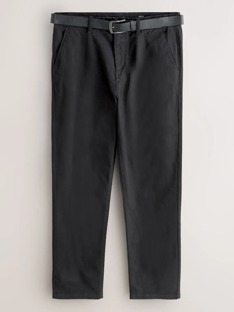 Black Straight Fit Motionflex Chinos Trousers With Belt