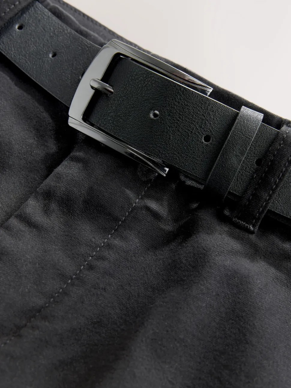 Black Straight Fit Motionflex Chinos Trousers With Belt