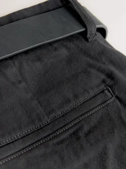 Black Straight Fit Motionflex Chinos Trousers With Belt