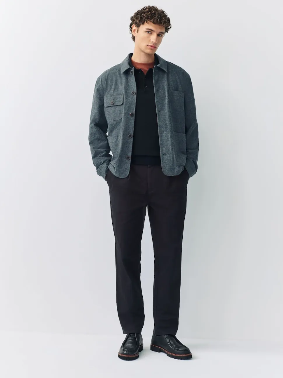 Black Straight Fit Pleated Stretch Chinos Trousers With Elasticated Waist