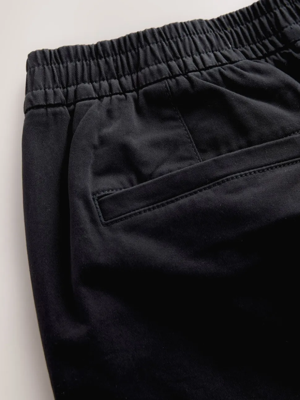 Black Straight Fit Pleated Stretch Chinos Trousers With Elasticated Waist