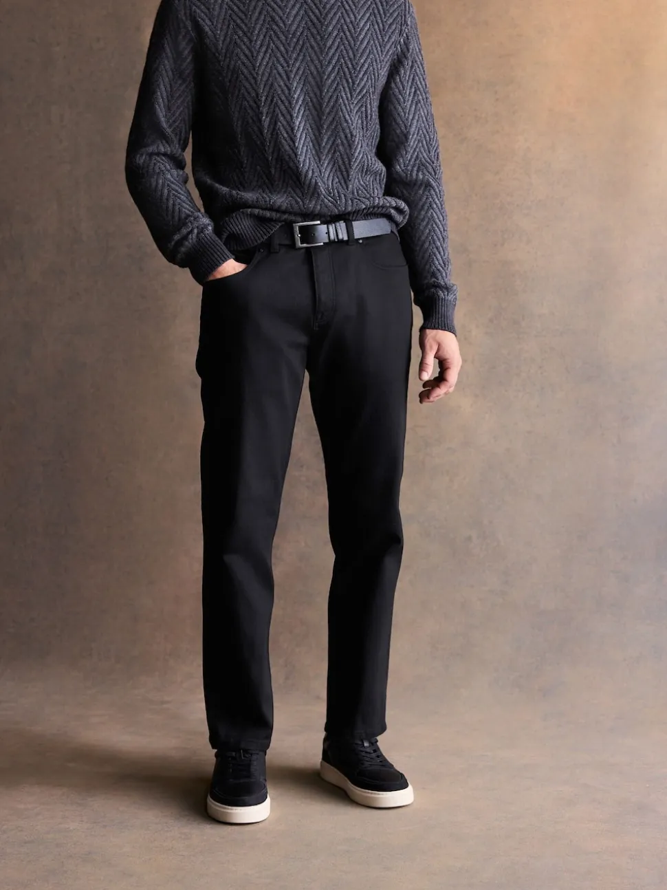 Black Straight Fit Signature Belted Jeans