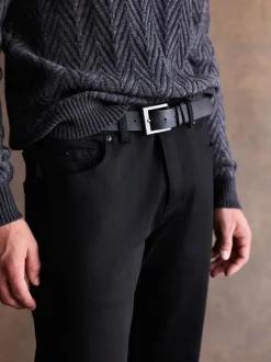 Black Straight Fit Signature Belted Jeans