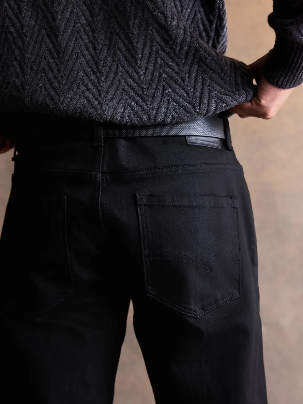 Black Straight Fit Signature Belted Jeans