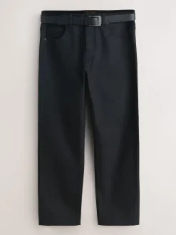 Black Straight Fit Signature Belted Jeans