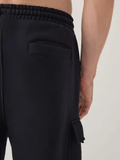 Black Straight Fit Slim Fit Brushback Heavyweight Cargo Joggers