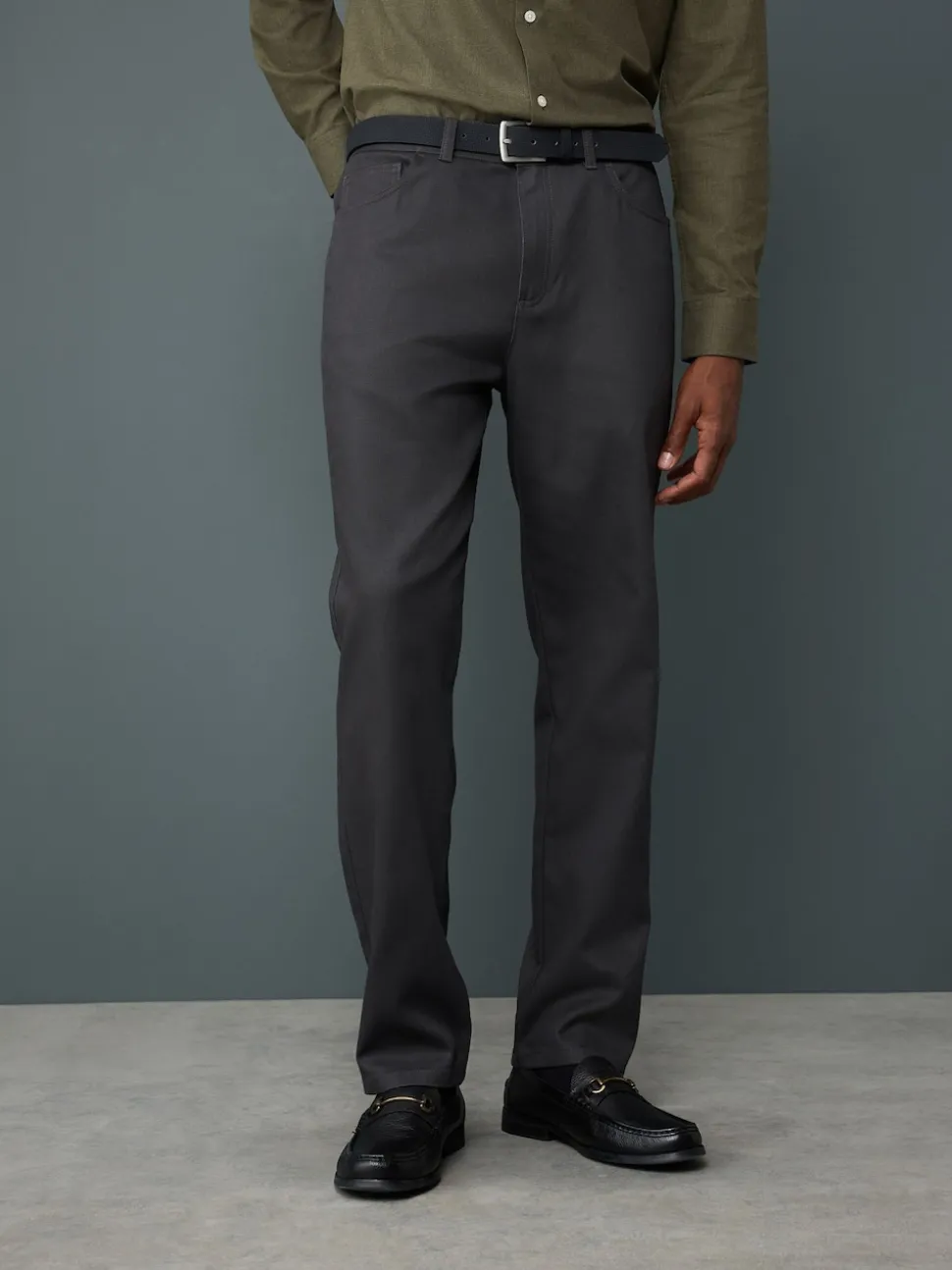 Black Straight Fit Smart Brushed Cotton TENCEL™ Lyocell Blend Chinos With Belt