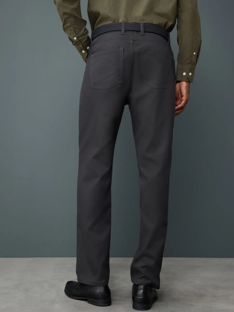 Black Straight Fit Smart Brushed Cotton TENCEL™ Lyocell Blend Chinos With Belt