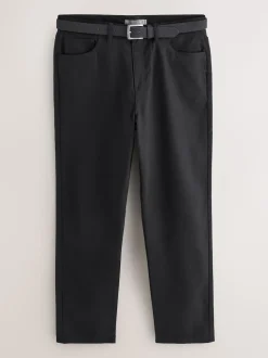 Black Straight Fit Smart Brushed Cotton TENCEL™ Lyocell Blend Chinos With Belt