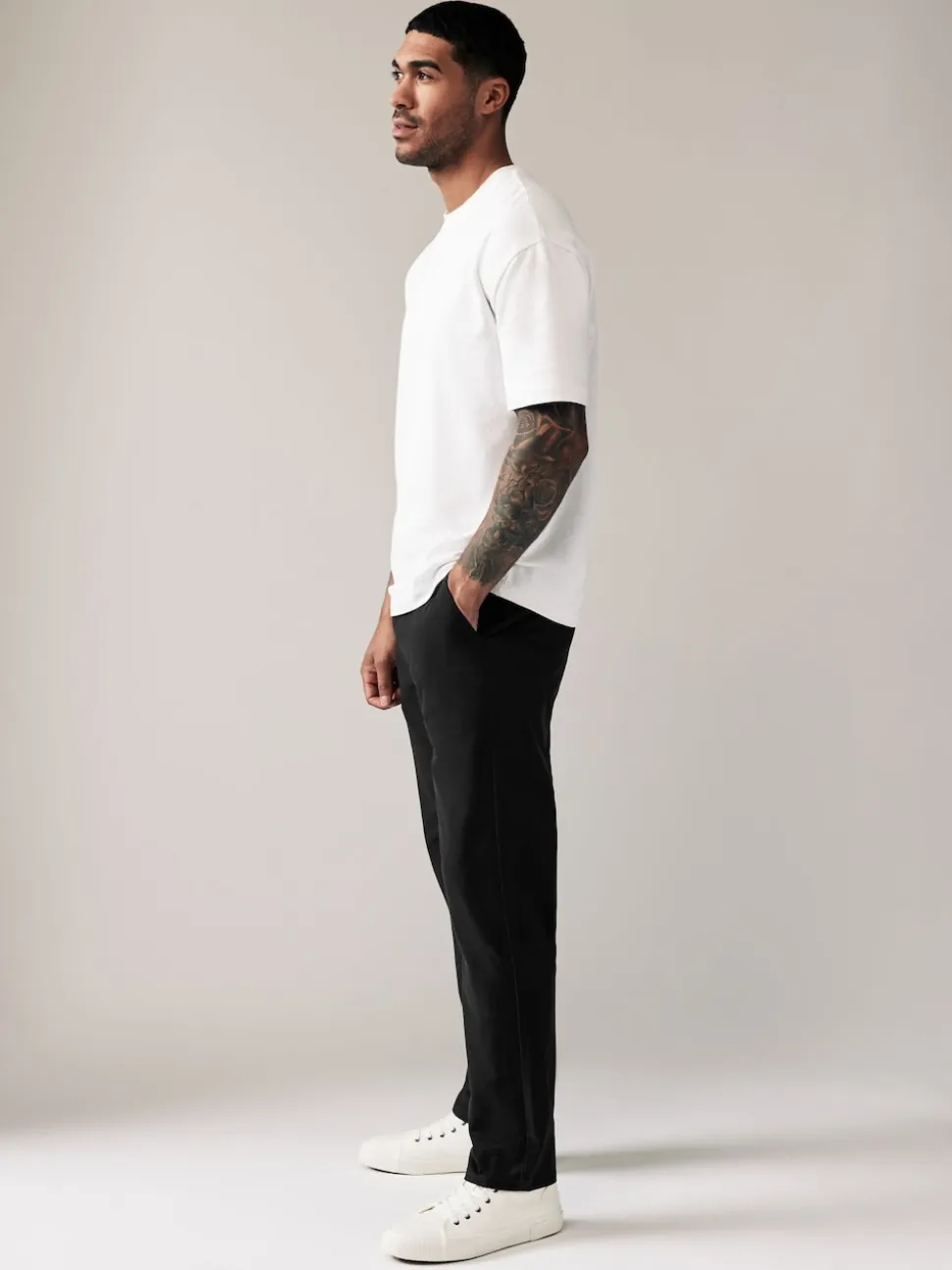 Black Straight Fit Stretch Chinos Trousers