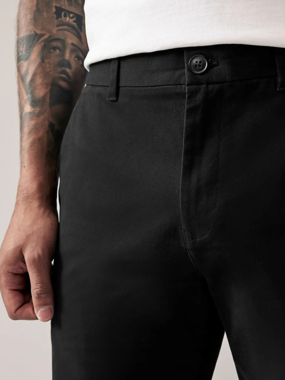 Black Straight Fit Stretch Chinos Trousers
