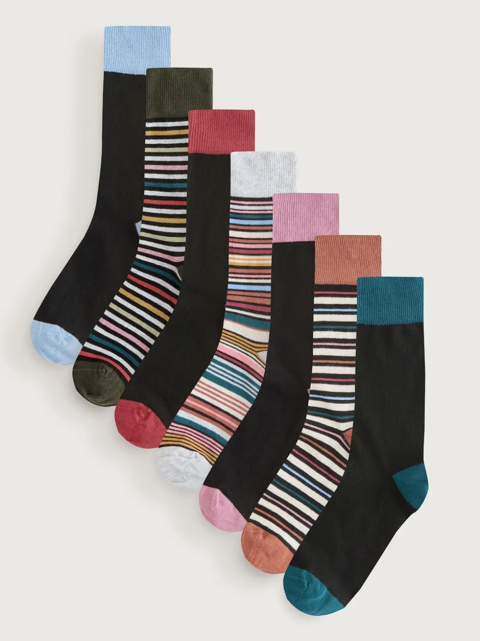 Black Striped 7 Pack Cotton Rich Socks