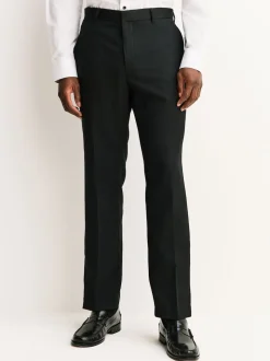 Black Tailored Fit Tape Detail Textured Tuxedo Trousers