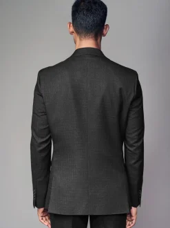 Black Tailored Fit Textured Wool Blend Suit Jacket