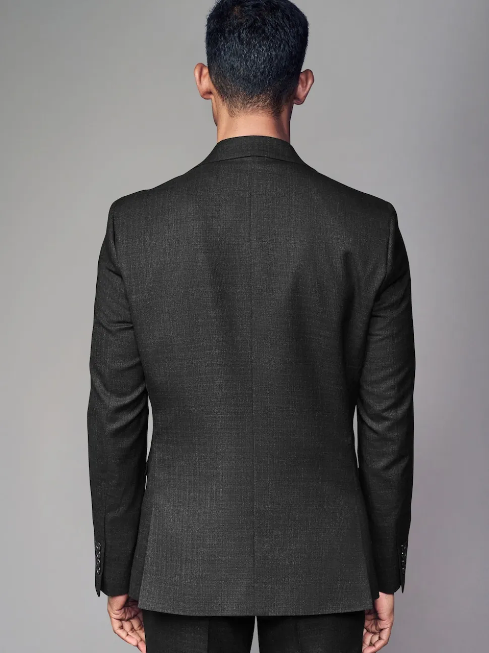 Black Tailored Fit Textured Wool Blend Suit Jacket