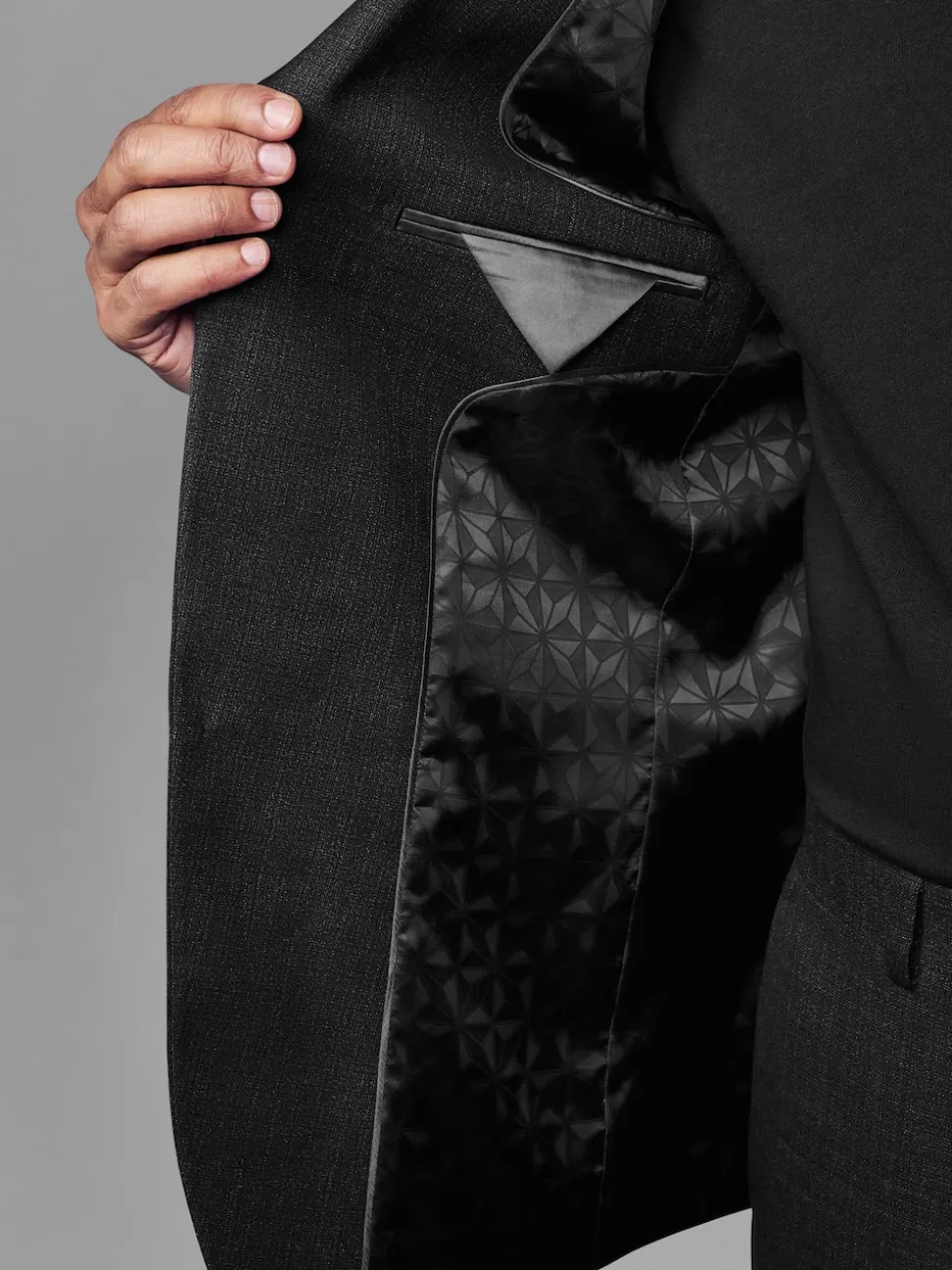Black Tailored Fit Textured Wool Blend Suit Jacket