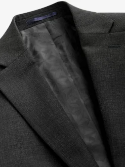 Black Tailored Fit Textured Wool Blend Suit Jacket